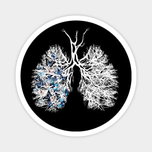 White Trees Lungs like branches, left lung with tree branches and blue butterflies Magnet